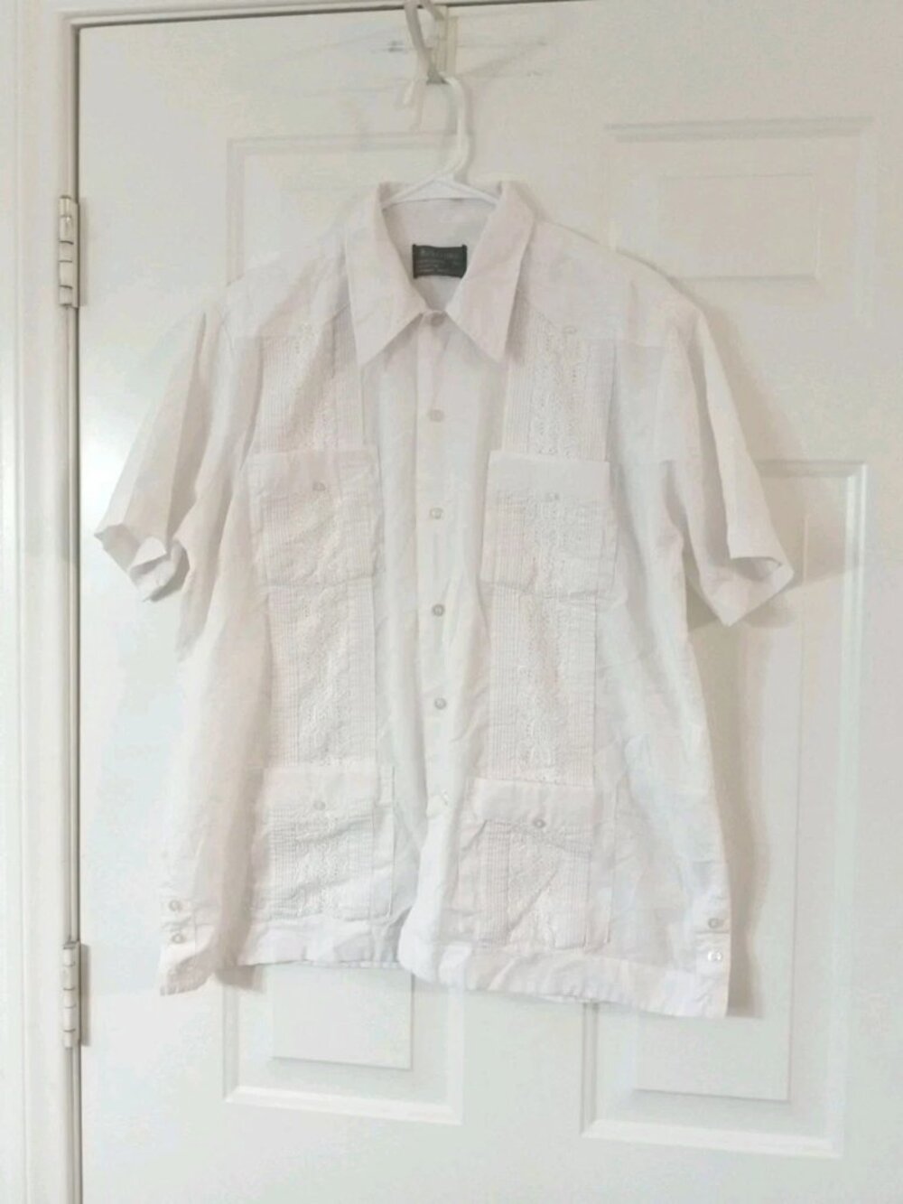 Vtg Mexicana 70s 80s White Men L Short Sleeve Embroidered Front Guayabera Shirt